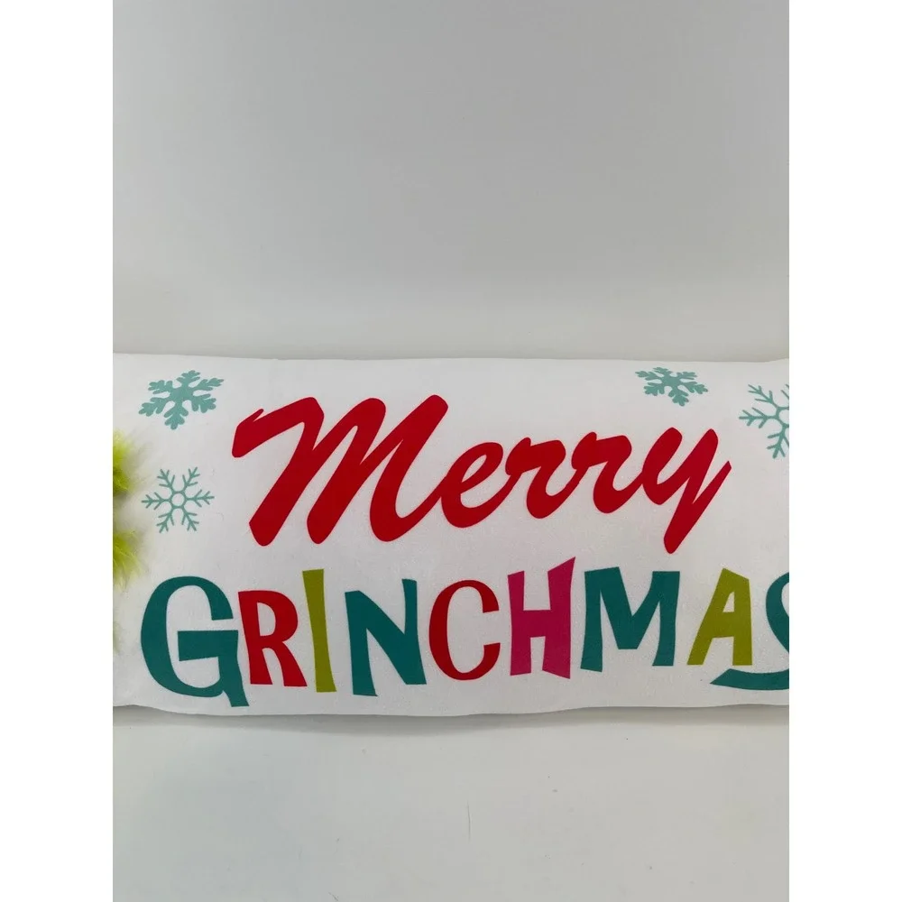 Dr. Seuss Grinch Lumbar Pillow OS White New Merry Grinchmas Faux Fur‎ 32x10